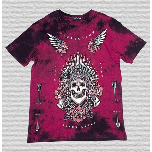 Affliction Other - Affliction Black Label Skull Rhinestone Shirt Mens LG Red AOP Punk Western Biker